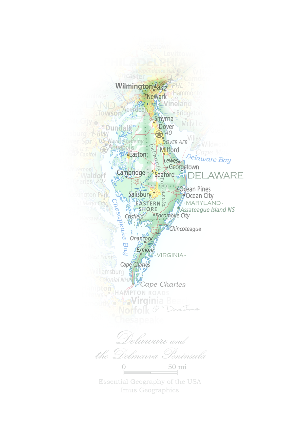 Delaware and the Delmarva Peninsula - Geographic Illustration