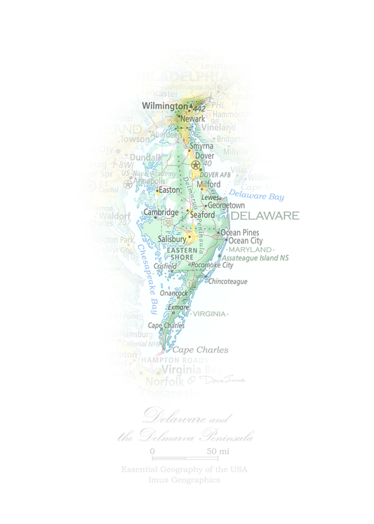 Delaware and the Delmarva Peninsula - Geographic Illustration